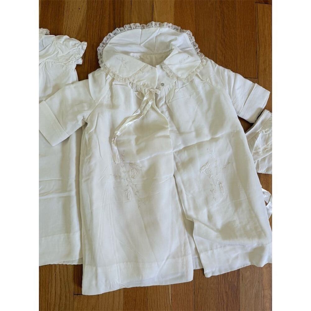 Vintage Baby Christening Dress & Bonnet Set White Ivory Unisex Heirloom